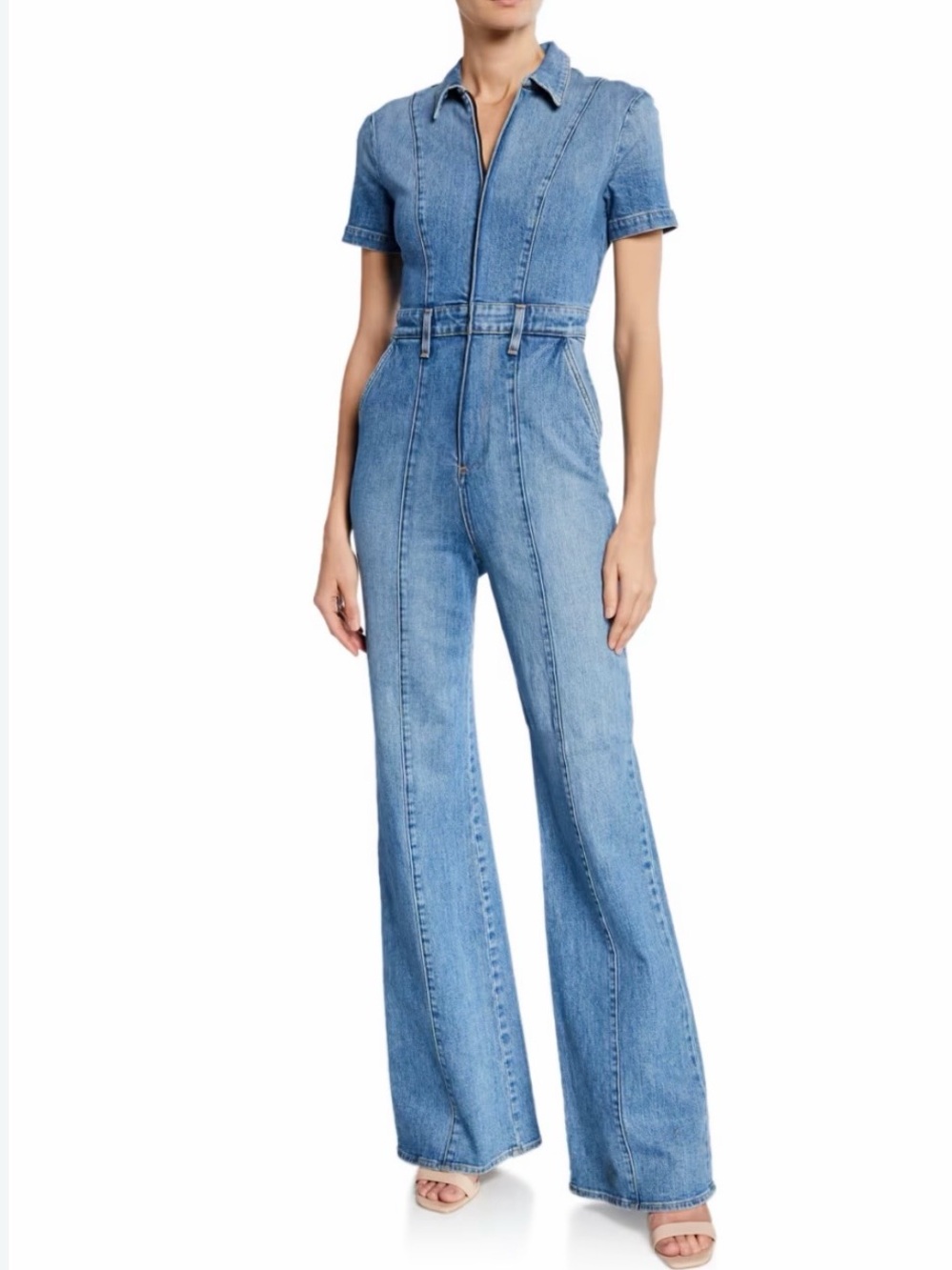 Alice + Olivia Light Blue Denim Wide-Leg Jumpsuit Jeans